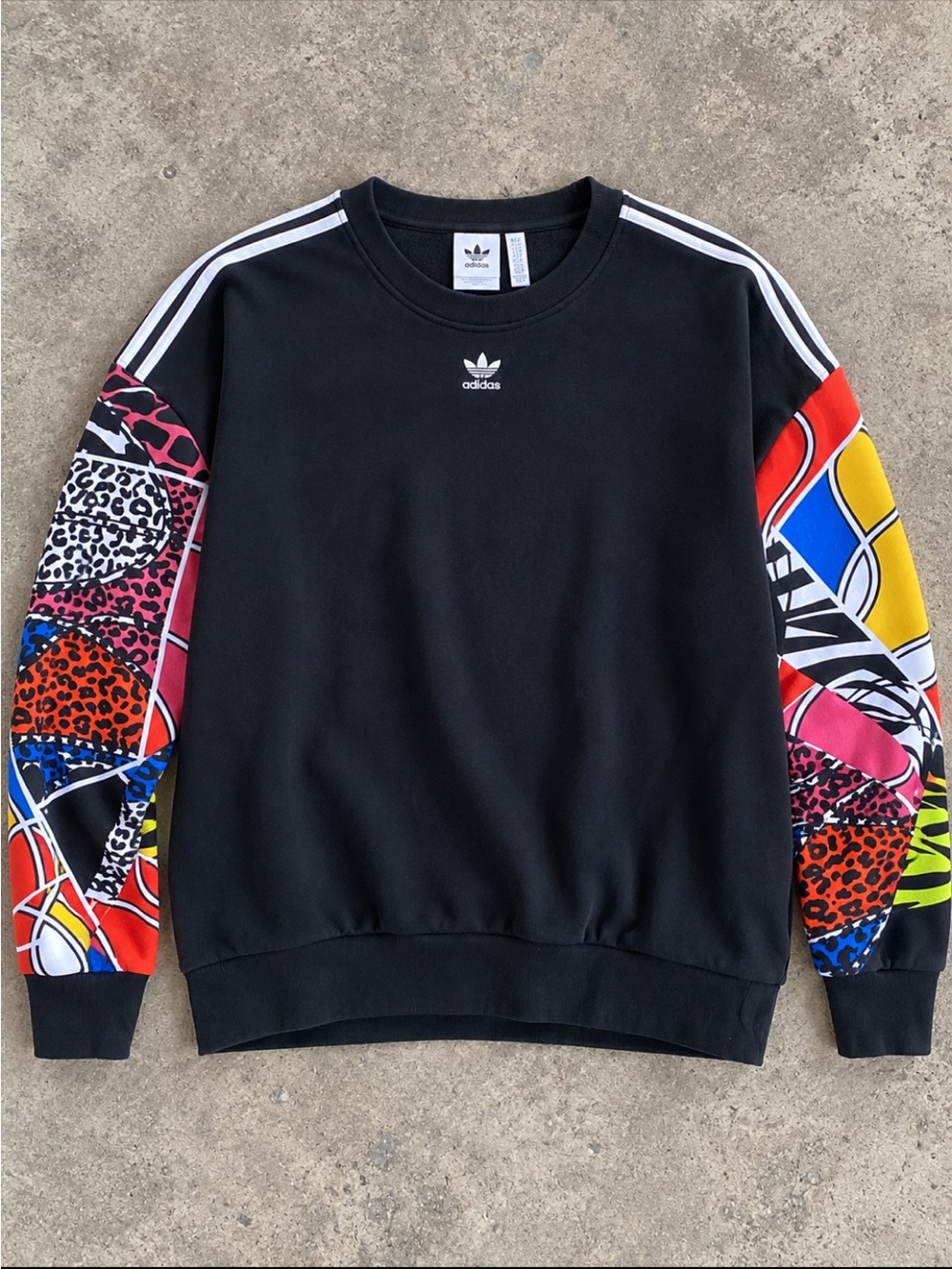 Adidas Rich Mnisi Graphic Sleeve Crewneck Sweatshirt Black Women’s Large